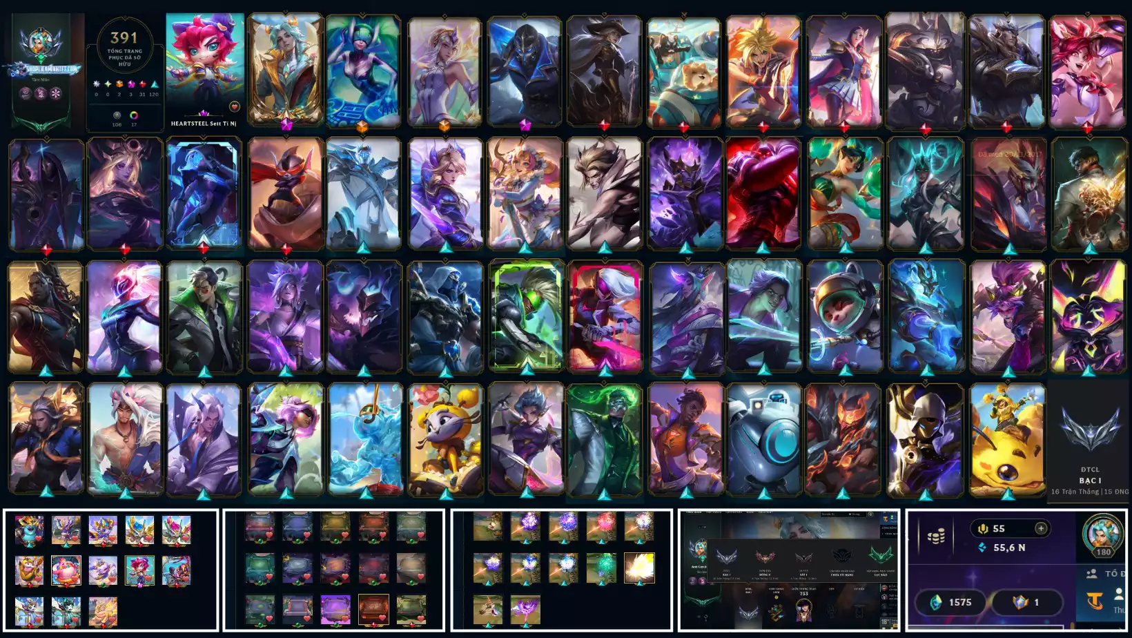 Rank Đơn Đông 2 - Rất Nhiều Khung Đẹp 391 Skin - Lv 180 - Full Tướng Đa Sắc 18 TFT - Đủ Chơi Thông Tin Hỗ Trợ Đầy Đủ - Bảo Hành 100%